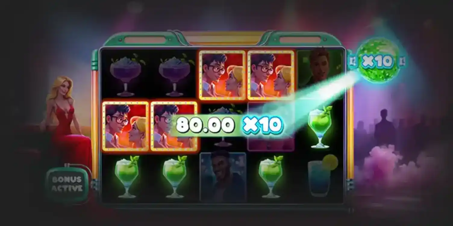 Disco Party slot free spins offer screen with prices and multiplier descriptions
